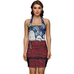 Cartoon Dog House Van Gogh Sleeveless Wide Square Neckline Ruched Bodycon Dress by Modalart