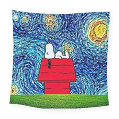 Cartoon Dog Starry Night Van Gogh Parody Square Tapestry (large) by Modalart