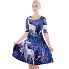 Unicorn Starry Night Print Van Gogh Quarter Sleeve A-line Dress