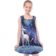 Unicorn Starry Night Print Van Gogh Kids  Cross Back Dress by Modalart