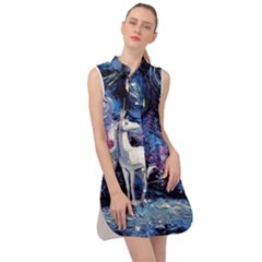 Unicorn Starry Night Print Van Gogh Sleeveless Shirt Dress by Modalart