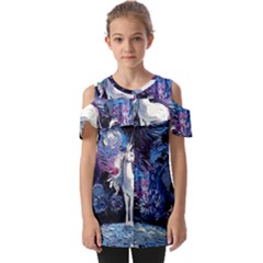 Unicorn Starry Night Print Van Gogh Fold Over Open Sleeve Top