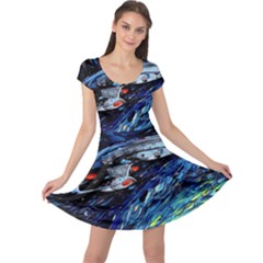 Star Ship Parody Art Starry Night Cap Sleeve Dress by Modalart