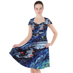 Star Ship Parody Art Starry Night Cap Sleeve Midi Dress