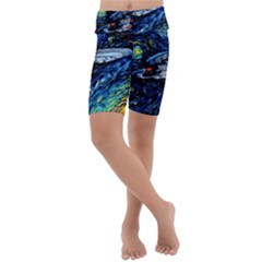 Star Ship Parody Art Starry Night Kids  Lightweight Velour Cropped Yoga Leggings by Modalart