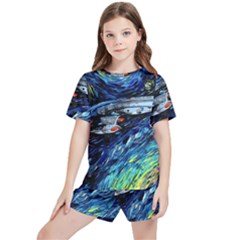 Star Ship Parody Art Starry Night Kids  T-Shirt And Sports Shorts Set