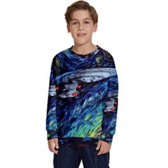 Star Ship Parody Art Starry Night Kids  Crewneck Sweatshirt