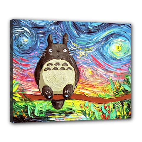 Totoro Starry Night Art Van Gogh Parody Canvas 20  X 16  (stretched) by Modalart