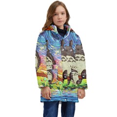 Totoro Starry Night Art Van Gogh Parody Kids  Hooded Longline Puffer Jacket by Modalart