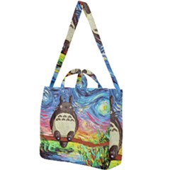 Totoro Starry Night Art Van Gogh Parody Square Shoulder Tote Bag by Modalart