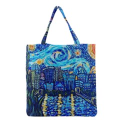Starry Night Van Gogh Painting Art City Scape Grocery Tote Bag by Modalart