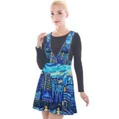 Starry Night Van Gogh Painting Art City Scape Plunge Pinafore Velour Dress by Modalart