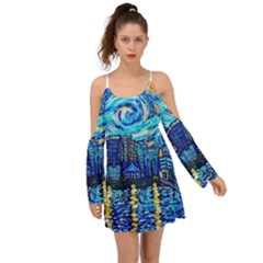 Starry Night Van Gogh Painting Art City Scape Boho Dress by Modalart