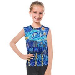 Starry Night Van Gogh Painting Art City Scape Kids  Mesh Tank Top by Modalart