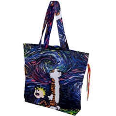 Cartoon Art Starry Night Van Gogh Drawstring Tote Bag by Modalart