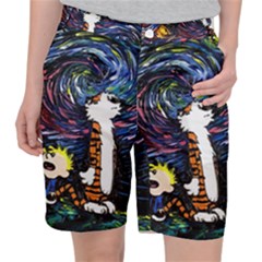 Cartoon Art Starry Night Van Gogh Women s Pocket Shorts