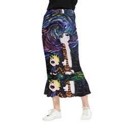 Cartoon Art Starry Night Van Gogh Maxi Fishtail Chiffon Skirt by Modalart