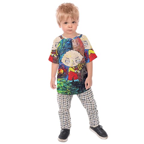 Cartoon Starry Night Vincent Van Gogh Kids  Raglan T-shirt by Modalart