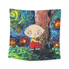 Cartoon Starry Night Vincent Van Gogh Square Tapestry (small) by Modalart