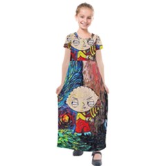 Cartoon Starry Night Vincent Van Gogh Kids  Short Sleeve Maxi Dress by Modalart