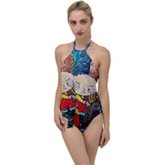 Cartoon Starry Night Vincent Van Gogh Go With The Flow One Piece Swimsuit by Modalart