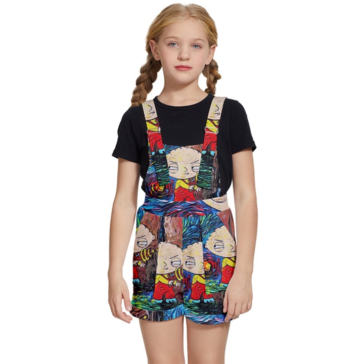 Cartoon Starry Night Vincent Van Gogh Kids  Short Overalls