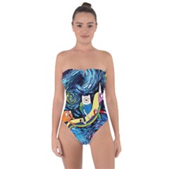 Adventure Time Art Starry Night Van Gogh Tie Back One Piece Swimsuit by Modalart