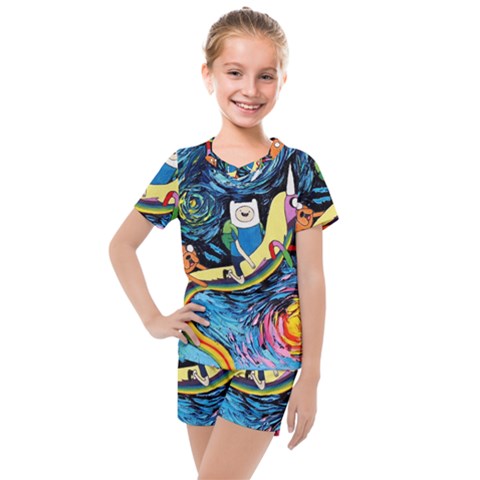 Adventure Time Art Starry Night Van Gogh Kids  Mesh T-shirt And Shorts Set by Modalart