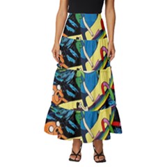 Adventure Time Art Starry Night Van Gogh Tiered Ruffle Maxi Skirt