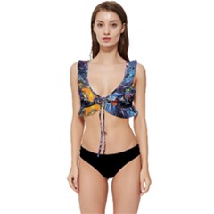 Castle Hogwarts Starry Night Print Van Gogh Parody Low Cut Ruffle Edge Bikini Top