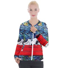 Dog House Vincent Van Gogh s Starry Night Parody Casual Zip Up Jacket by Modalart