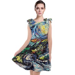 The Great Wall Nature Painting Starry Night Van Gogh Tie Up Tunic Dress by Modalart