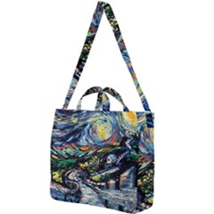 The Great Wall Nature Painting Starry Night Van Gogh Square Shoulder Tote Bag by Modalart