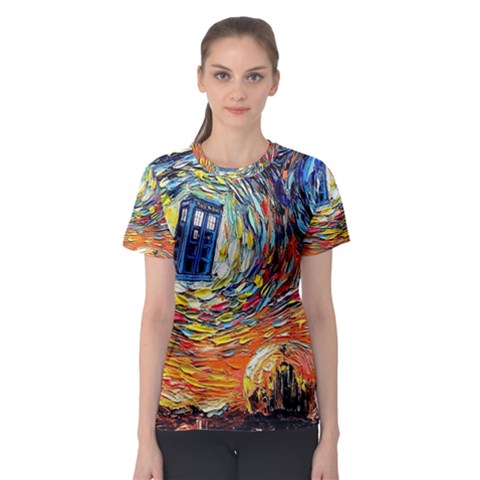 Tardis Starry Night Doctor Who Van Gogh Parody Women s Sport Mesh T-shirt by Modalart