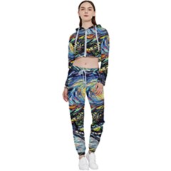 The Great Wall Nature Painting Starry Night Van Gogh Cropped Zip Up Lounge Set