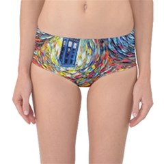 Tardis Starry Night Doctor Who Van Gogh Parody Mid-waist Bikini Bottoms by Modalart