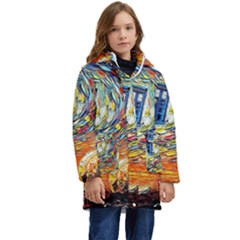 Tardis Starry Night Doctor Who Van Gogh Parody Kids  Hooded Longline Puffer Jacket by Modalart