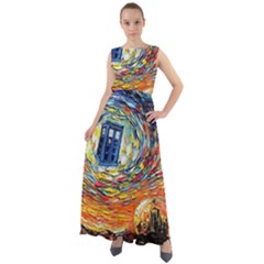 Tardis Starry Night Doctor Who Van Gogh Parody Chiffon Mesh Boho Maxi Dress by Modalart