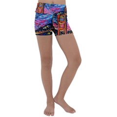 Golden Gate Bridge Starry Night Vincent Van Gogh Kids  Lightweight Velour Yoga Shorts by Modalart