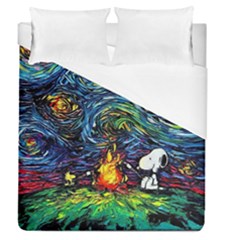 Dog Cartoon Starry Night Print Van Gogh Parody Duvet Cover (queen Size) by Modalart