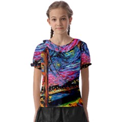 Golden Gate Bridge Starry Night Vincent Van Gogh Kids  Frill Chiffon Blouse