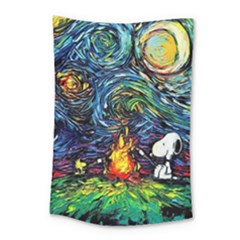 Dog Cartoon Starry Night Print Van Gogh Parody Small Tapestry by Modalart