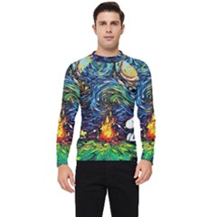 Dog Cartoon Starry Night Print Van Gogh Parody Men s Long Sleeve Rash Guard