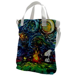 Dog Cartoon Starry Night Print Van Gogh Parody Canvas Messenger Bag by Modalart