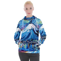 Mount Fuji Art Starry Night Van Gogh Women s Hooded Pullover by Modalart