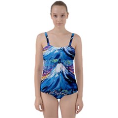 Mount Fuji Art Starry Night Van Gogh Twist Front Tankini Set by Modalart