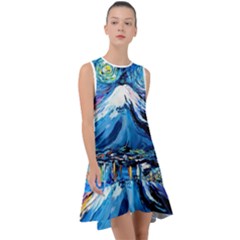 Mount Fuji Art Starry Night Van Gogh Frill Swing Dress by Modalart