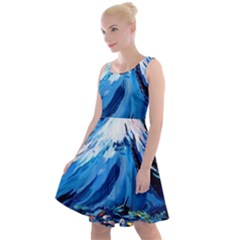 Mount Fuji Art Starry Night Van Gogh Knee Length Skater Dress by Modalart