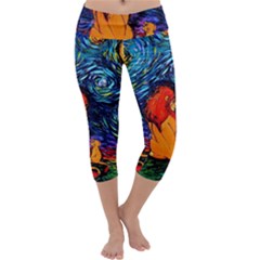 Lion Art Starry Night Van Gogh Capri Yoga Leggings by Modalart