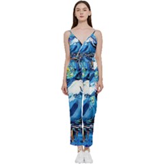 Mount Fuji Art Starry Night Van Gogh V-neck Camisole Jumpsuit by Modalart